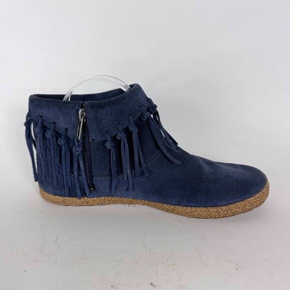 UGG Shenendoah Fringe Moccasin Ankle Bootie Womens 8 Blue Suede Side Zip Comfort - Picture 3 of 9
